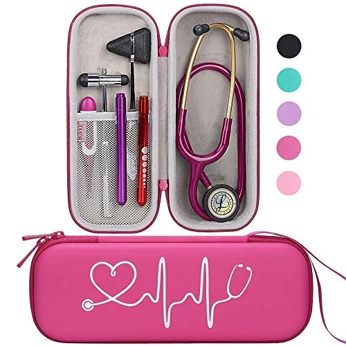 BOVKE Travel Carrying Case for 3M Littmann Classic III, Lightweight II S.E, MDF Acoustica Deluxe Stethoscopes - Extra Room for Medical Bandage Scissors EMT Trauma Shears and LED Penlight, Raspberry