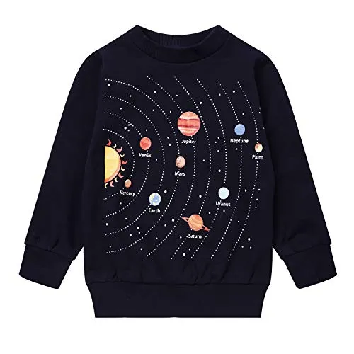 Boy Dinosaur Sweatshirts Toddler Long Sleeve Cotton Pullover Cartoon T-Shirts Sport Top Tee For Kids 2-7T space-8030-7T