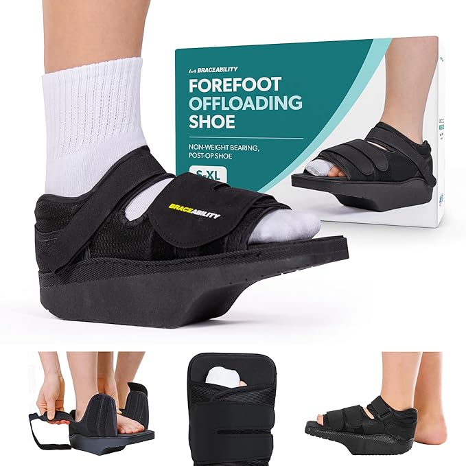 BraceAbility Forefoot Offloading Post-Op Shoe - Non-Weight Bearing Medical Wedge Boot for Diabetic Foot Ulcer, Metatarsal Fracture, Broken Toe, Bunion, Hammer Toe Surgery - Fits Men and Women (XL)
