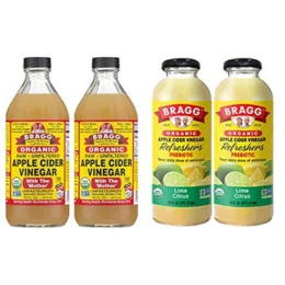 Bragg Organic Apple Cider Vinegar With the Mother 16 Ounce 2 Pack and Bragg Organic Lime Citrus Vinegar Drink 16 Ounce 2 Pack Bundle