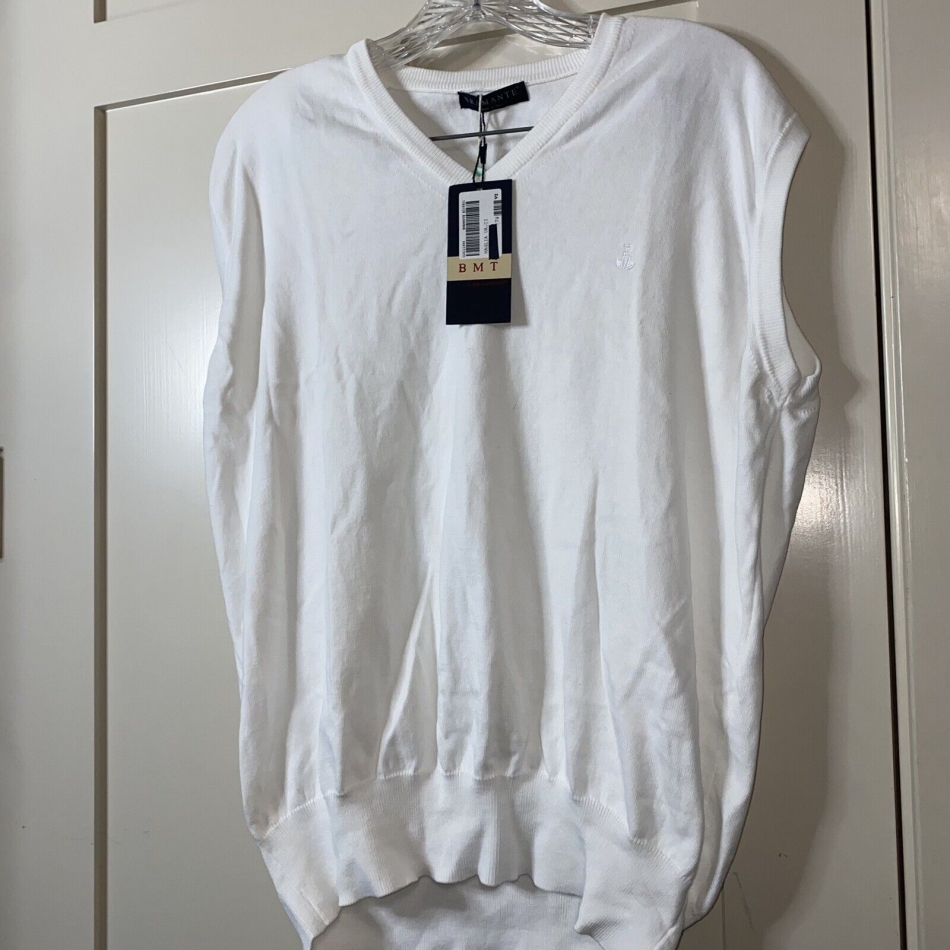 Bramante Made in Italy Mens VI XL Sleeveless White V-Neck Sweater New