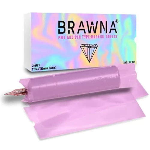 BRAWNA 200 Pcs Pink PMU Pen Covers - PMU Machine Sleeve - Suitable for Derma pen Microneedling, Disposable Cartridge Tattoo Machine, Mesotherapy - PMU Supplies