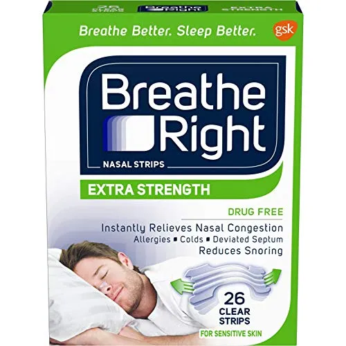 Breathe Right Nasal Strips to Stop Snoring, Drug-Free, Extra Clear, 26 count