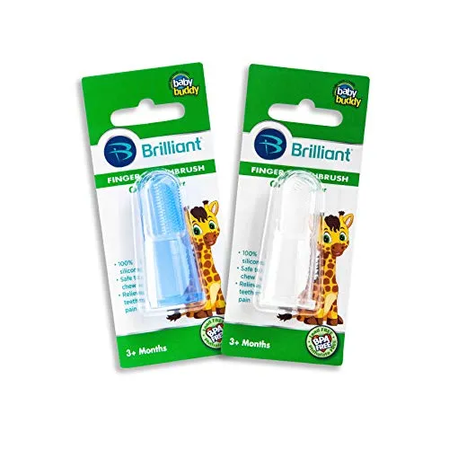 Brilliant Baby Finger Toothbrush - Silicone Gum Massager and Teether Brush for Babies and Toddlers - Kids Love Them, Blue/Clear, 2 Count