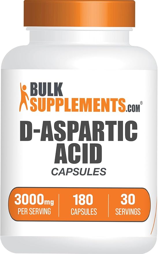 BulkSupplements D-Aspartic Acid Capsules - DAA Supplement for Men & Women, D-Aspartic Acid 3000mg - Unflavored & Soy Free, 6 Capsules per Serving, 180 Capsules