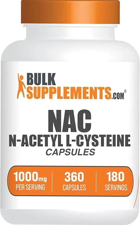BulkSupplements.com N-Acetyl L-Cysteine 1000mg Capsules - N-Acetyl Cysteine 1000mg, NAC Supplement - NAC 1000mg, Gluten Free - 2 Capsules per Serving, 360 Capsules (Pack of 1)