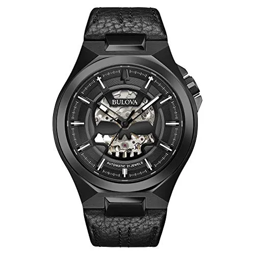 Bulova Classic Automatic Mens Stainless Steel with Black Leather StrapMaquina, Black (Model: 98A238)