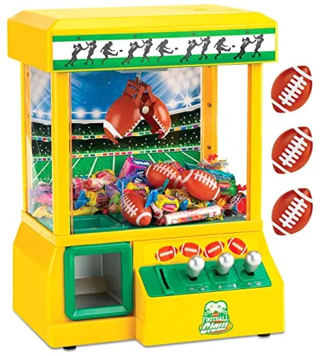 Bundaloo Claw Machine for Kids - Football Themed Miniature Candy Grabber with 3 Small Footballs, 30 Reusable Tokens - Electronic Prize Dispenser Toy Party Game for Children