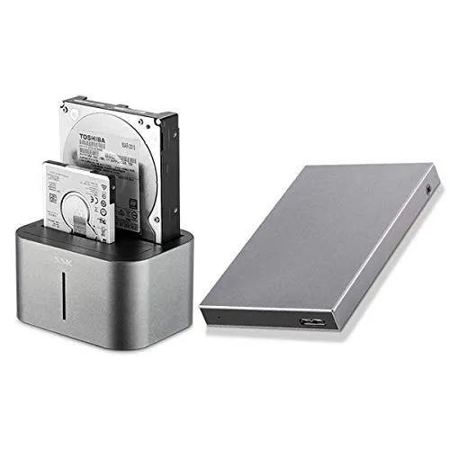 Bundles SSK Aluminum USB3.0 to SATA 2.5ï¿½ External Hard Drive Enclosure Adapter and SSK Aluminum USB 3.0 to SATA Dual Bay External Hard Drive Docking Station for 2.5 & 3.5 Inch HDD SSD SATA