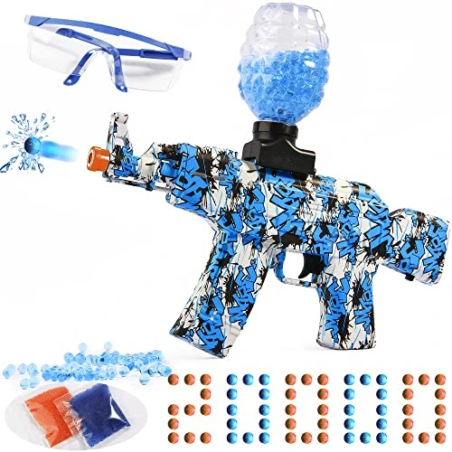 CAISSA Electric with Gel Ball Blaster, AKM-47 Eco-Friendly Splatter Ball Blaster Automatic, with 20000+ Water Beads and Goggles, for Outdoor Activities - Shooting Team Game, Ages 12+, Blue