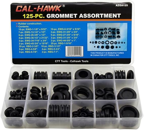 Cal-Hawk AZGA125 Rubber Grommet Assortment Set Electrical Gasket, 125 Piece