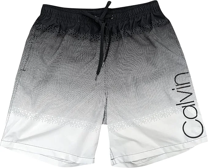 Calvin Klein Men's 7 Inch Elastic Waist Quick Dry Swim Trunk, Black Multi, Large