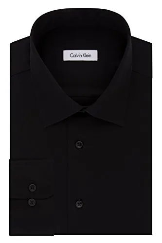 Calvin Klein Men's Regular Fit Stretch Solid Spread Collar Dress Shirt, Black, Large