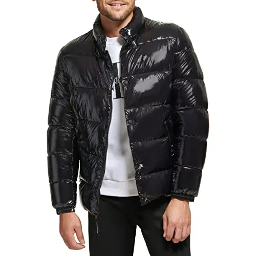 Calvin Klein Men's Snap Front Puffer Jacket, Black, X- Large