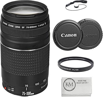 Canon EF 75-300mm f/4-5.6 III Lens Bundled with 58mm UV Filter + Lens Cap Keeper + Microfiber Cleaning Cloth (4 Items)