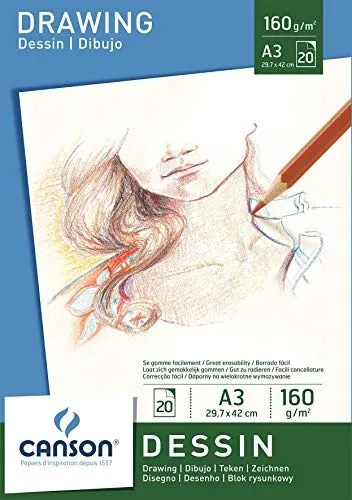 Canson A3 Drawing pad Including 20 Sheets of White 160gsm Cartridge Paper