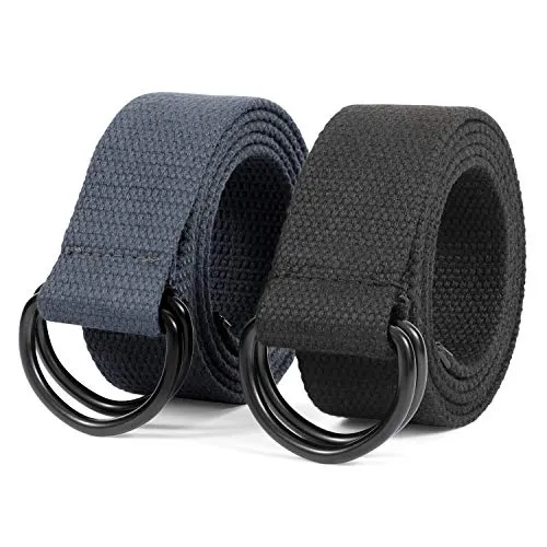 Canvas Belt, JASGOOD Black Web Belt for Men/Women Casual Double D Ring Buckle Belt for Jeans 1 1/2