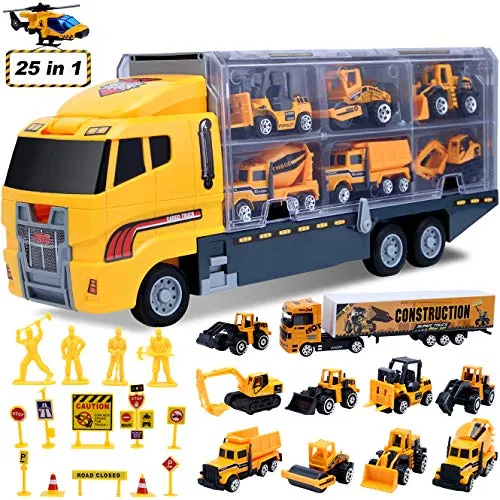 Car Toddler Toys for Boys,Trucks 25 in 1 Engineering Die-cast Construction Cars Toy Set Play Vehicle in Carrier Truck Gifts Cars Toddlers Toys for Age 3 4 5 6 7 Year Old Boy Kids by ALOTJOY