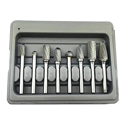 Carbide Burr Set 1/4 Inch Shank Diameter 8pcs Double Cut Edge Rotary File Metal Grinding Polishing Carving Tool Drill Bits for Grinder Kits