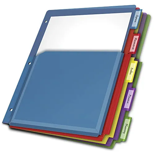 Cardinal Expanding Plastic Binder Dividers, Flexible Front Pockets Expand 1/4