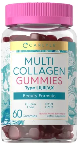 Carlyle Collagen Gummies | 60 Count | Multi Collagen Complex | Beauty Formula Supplement | Mixed Berry Flavor | Non-GMO, Gluten Free