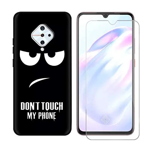 Case for Vivo S1 Pro Cover + Screen Protector Tempered Glass Protective Film - YZKJ Flexible Soft Gel Black TPU Silicone Protection Case for Vivo S1 Pro (6.38