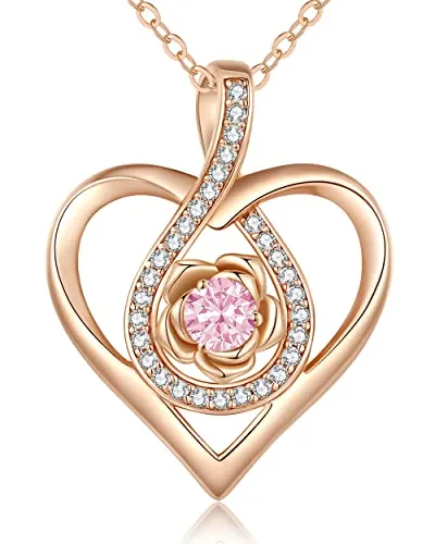 CDE Rose Gold Necklaces for Women, Rose Flower Infinity Heart Pendant Necklace 925 Sterling Silver, Anniversary Birthday Christmas Valentines Day Birthstone Jewelry Gifts for Women Wife Her