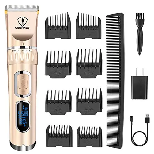 Ceenwes Hair Clippers 3-Speed Cordless Heavy Duty Clippers for Men Quiet Hair Trimmers Rechargeable Hair Removal Machine with 8 Guide Combs-Golden