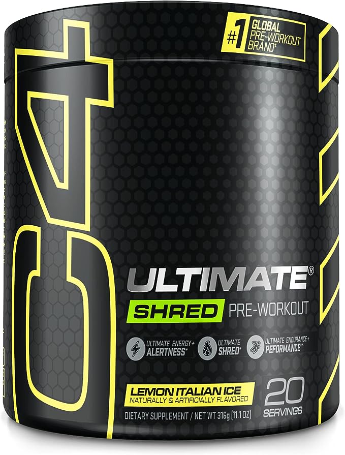 Cellucor C4 Ultimate Shred Pre Workout Powder, Fat Burner for Men & Women, weight Loss Supplement With Ginger Root Extract, Lemon Italian Ice, 20 Servings