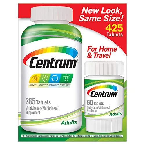 Centrum Adult Multivitamin/Multimineral Supplement Tablet, Vitamin D3, 365 + 60 Tablets