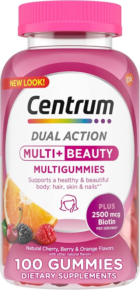 Centrum Multigummies + Beauty Gummy Multivitamin for Women, Fruit, 100 Count