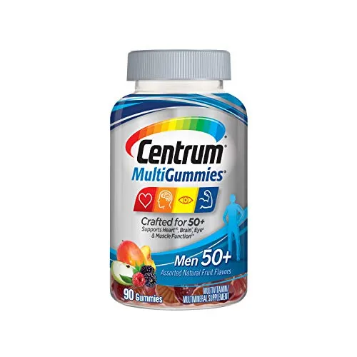Centrum MultiGummies Gummy Multivitamin for Men 50 Plus, Multivitamin/Multimineral Supplement with Vitamins D3, E, B6, and B12, Assorted Fruit Flavor - 90 Count