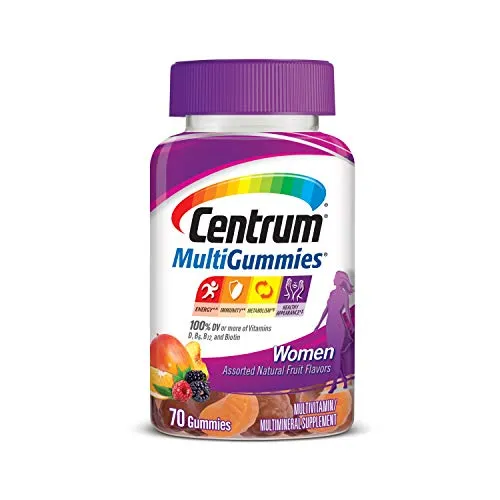 Centrum MultiGummies Gummy Multivitamin for Women, Multivitamin/Multimineral Supplement with Vitamin D3, B Vitamins and Antioxidants, Assorted Fruit Flavor - 70 Count
