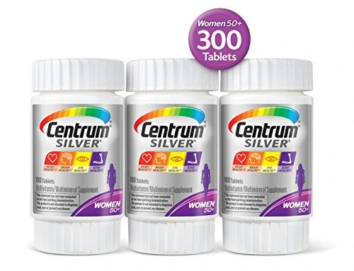 Centrum Silver Multivitamin for Women 50 Plus, Multivitamin/Multimineral Supplement with Vitamin D3, B Vitamins, Calcium and Antioxidants - 300 Count (3 Bottles of 100)