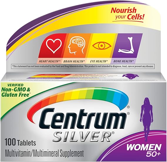 Centrum Silver Women's Multivitamin for Women 50 Plus, Multivitamin/Multimineral Supplement with Vitamin D3, B Vitamins, Calcium and Antioxidants, Gluten Free, Non-GMO Ingredients 100 Count