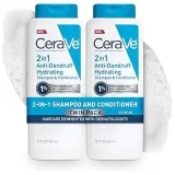 CeraVe 2 In 1 Hydrating Anti Dandruff Shampoo And Conditioner Twin Pack, 1% Pyrithione Zinc Dandruff Treatment Helps Eliminate Dandruff, Color Safe & Sulfate Free, 12 Fl Oz Each (Set of 2)