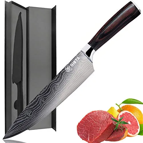 Chef Knife - Damascus pattern 8 Inch Pro Kitchen Knife,Meat Cutting Knife,Ultra Sharp,German High Carbon Stainless Steel Knives with Ergonomic Handle