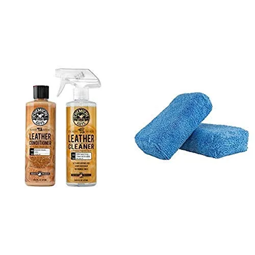 Chemical Guys Leather Cleaner and Conditioner Complete Leather Care Kit (16 oz) (2 Items) with Premium Grade Microfiber Applicator, Blue (Pack of 2)