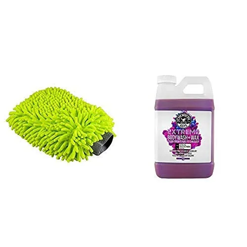 Chemical Guys MIC_493 Chenille Microfiber Premium Scratch-Free Wash Mitt and CWS20764 Extreme Bodywash & Wax Car Wash Soap with Color Brightening Technology, 64. Fluid_Ounces