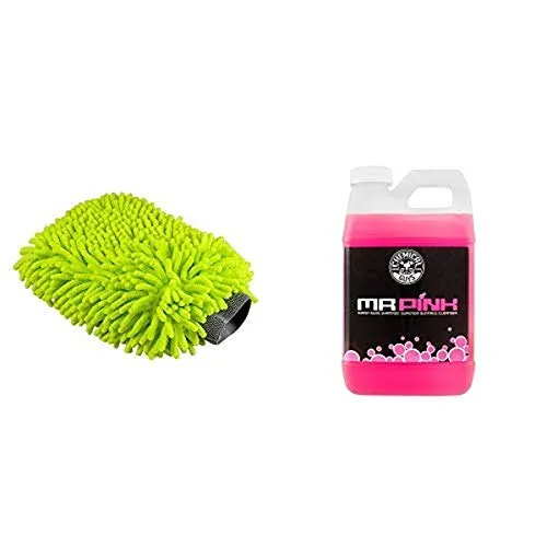 Chemical Guys MIC_493 Chenille Microfiber Premium Scratch-Free Wash Mitt and CWS_402 Mr. Pink Super Suds Shampoo & Superior Surface Cleanser (64 oz), 64. Fluid_Ounces