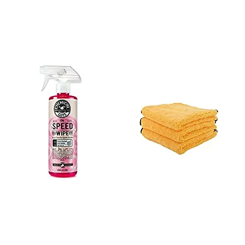 Chemical Guys WAC_202_16 Speed Wipe Quick Detailer (16 oz)with Chemical Guys MIC_506_03 Professional Grade Premium Microfiber Towels, Gold 16
