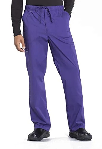 CHEROKEE Workwear Professionals WW190 Men's Tapered Leg Drawstring Cargo Pant, Grape, Small Short
