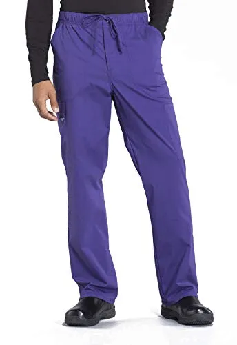 CHEROKEE Workwear Professionals WW190 Men's Tapered Leg Drawstring Cargo Pant, Grape, Small Short
