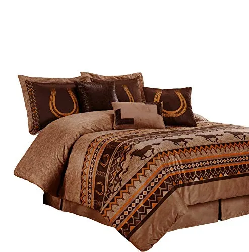 Chezmoi Collection Sedona 7-Piece Southwestern Wild Horses Microsuede Bedding Comforter Set (King)