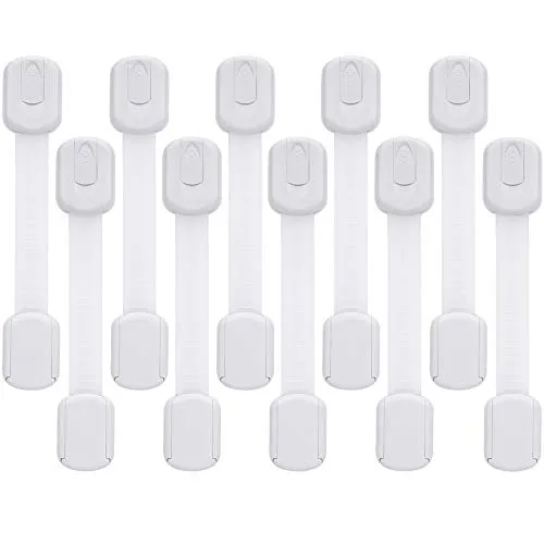 Child Safety Cabinet Locks - Baby Proofing Latches to Drawer Door Fridge Oven Toilet Seat Kitchen Cupboard Appliance Trash Can with 3M Adhesive - Adjustable Strap No Drill No Tool 10 Pack