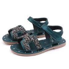 Children's Sandals Girls Little Princess Shoes Summer New Fashion Open-toed Middle-aged Crystal Korean Girls Hook & Loop Sandals