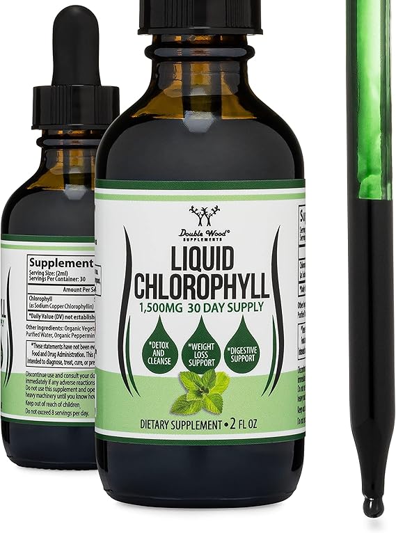 Chlorophyll Liquid Drops - Peppermint Flavored, Vegan Safe (Rich, Full Texture and Taste, Not Watered Down) for Skin Health, and Immune Function (LÃ­quidas de Clorofila) by Double Wood