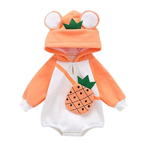 Christmas Kids Romper Baby Boy Girl Autumn Winter Hooded Thicken Warm Bodysuit Vegetables Style Jumpsuit Outerwear Tops (Orange, 9-12 Months)
