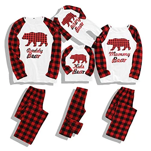 Christmas Pajamas Family Cotton Pjs Set Sleepwears Xmas Jammies Bear Kids Pajamas for Boys and Girls 7-8T