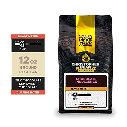 Christopher Bean Coffee - Chocolate Indulgence Flavored Coffee, (Regular Ground) 100% Arabica, No Sugar, No Fats, Made with Non-GMO Flavorings, 12-Ounce Bag of Regular Ground coffee